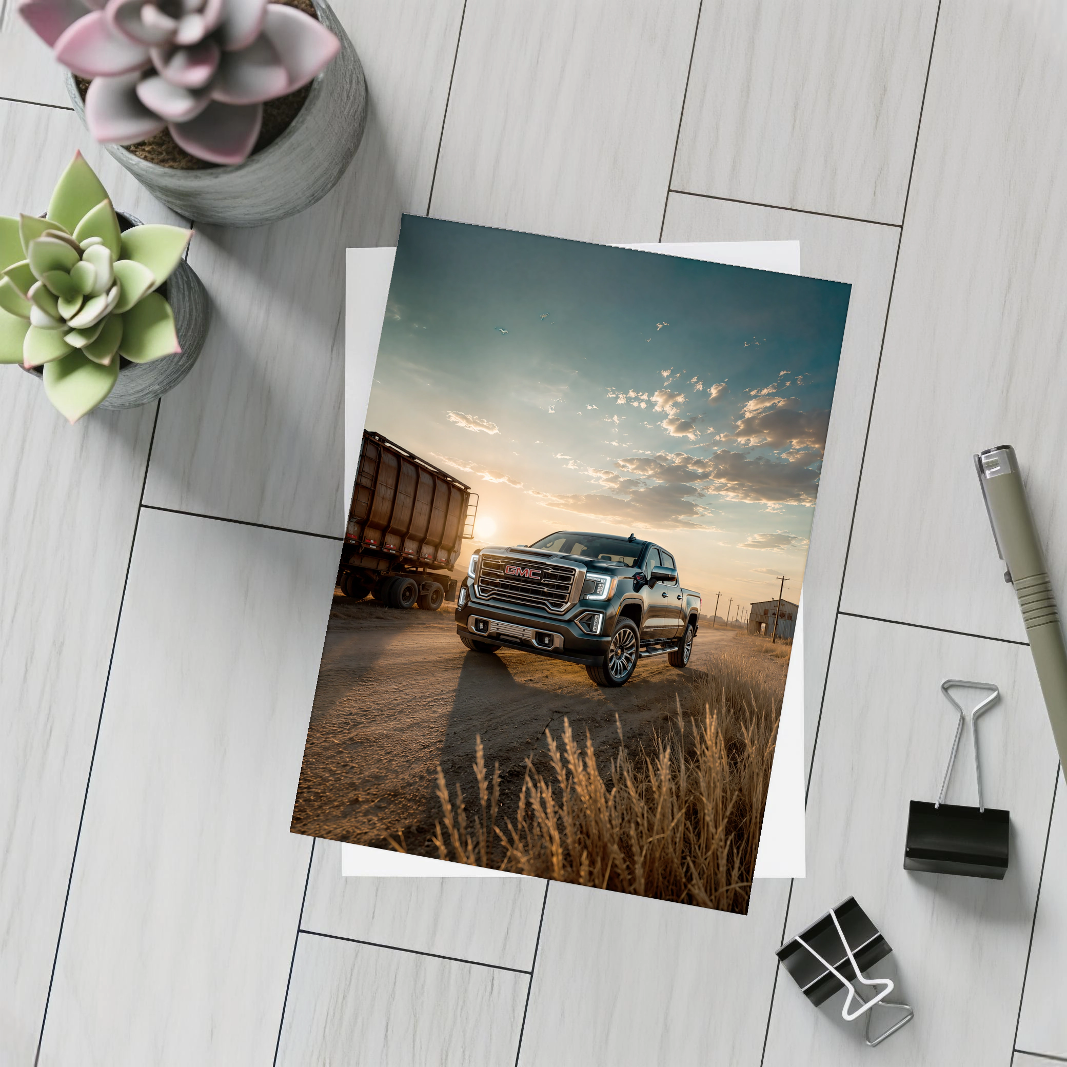 GMC Sierra Truck On Dusty Rural Road – Postcards