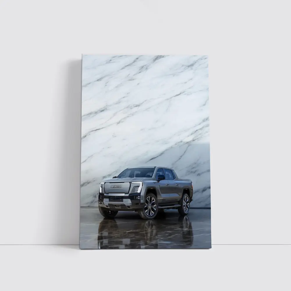 GMC Sierra EV Against Marble Wall – Wall Art