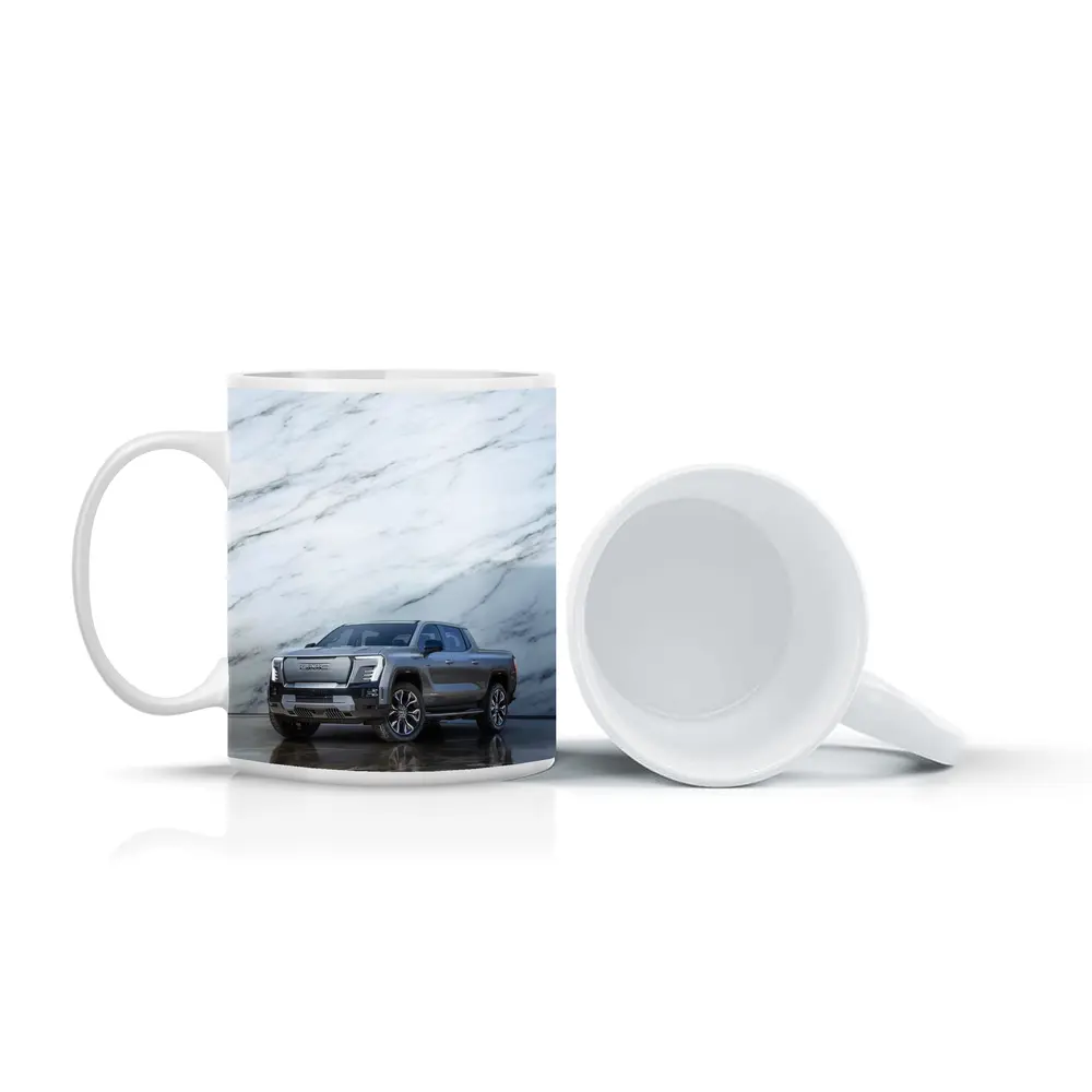 GMC Sierra EV Against Marble Wall – Mugs