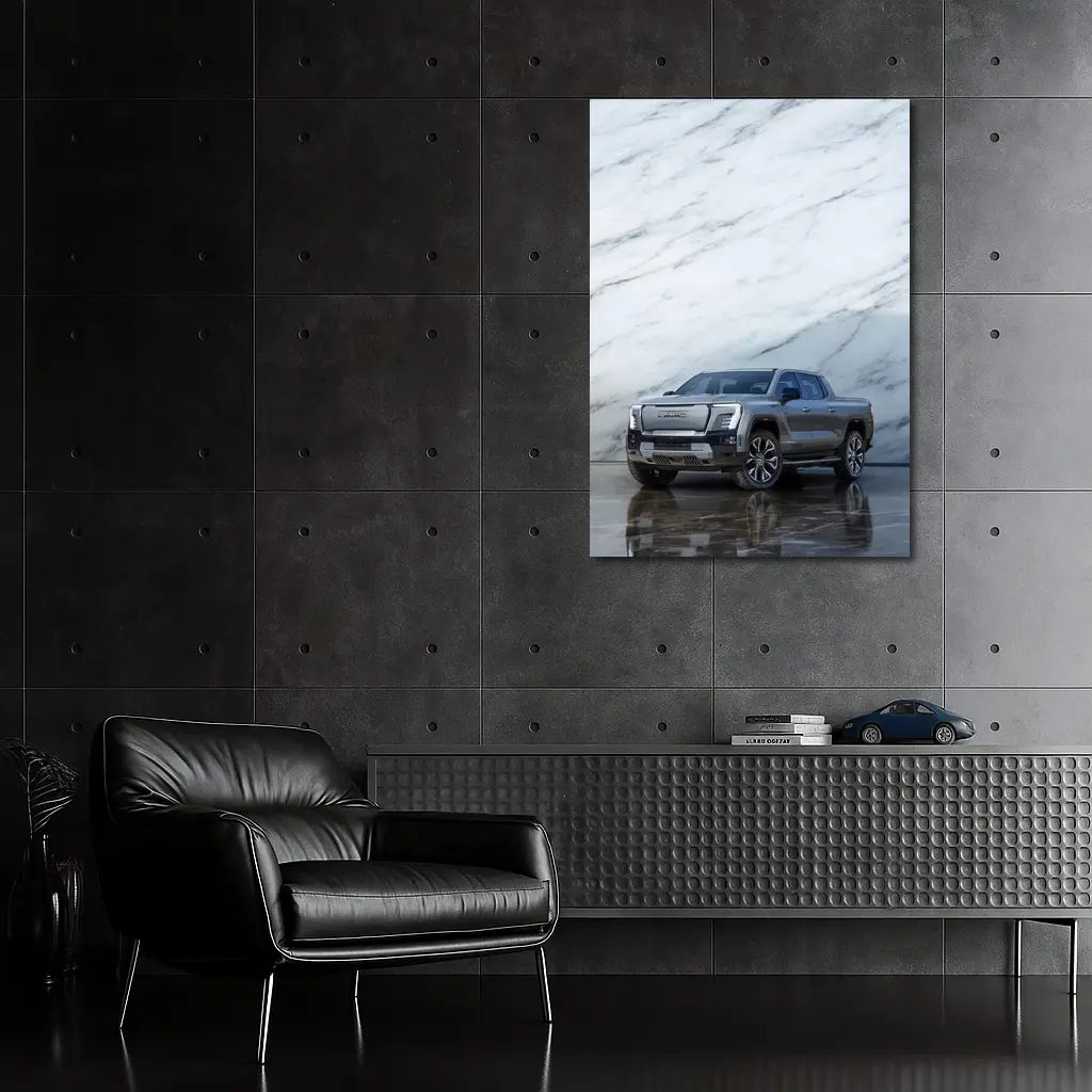GMC Sierra EV Against Marble Wall – Wall Art