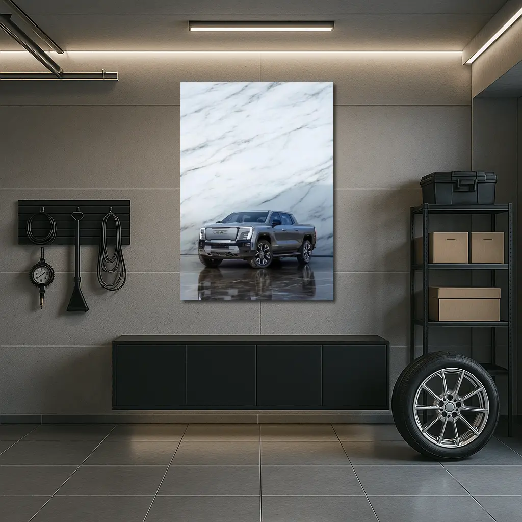 GMC Sierra EV Against Marble Wall – Wall Art