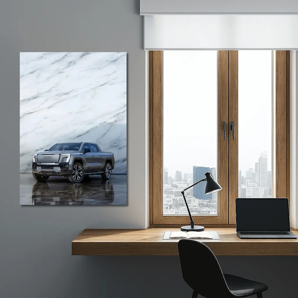 GMC Sierra EV Against Marble Wall – Wall Art