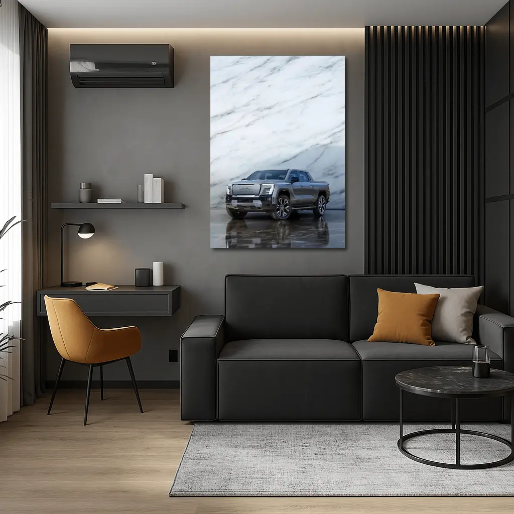GMC Sierra EV Against Marble Wall – Wall Art