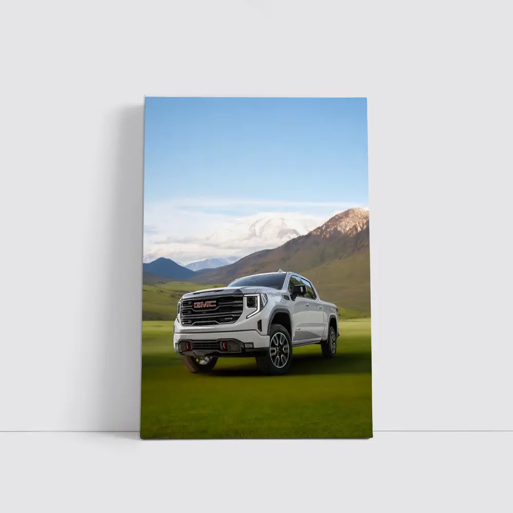 GMC Sierra AT4 White Truck Mountain Meadow – Wall Art