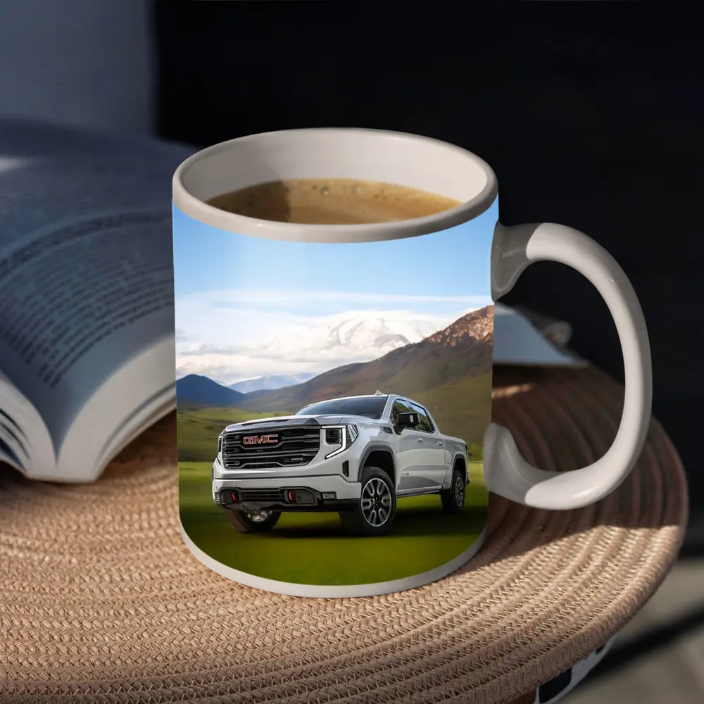 GMC Sierra AT4 White Truck Mountain Meadow – Mugs