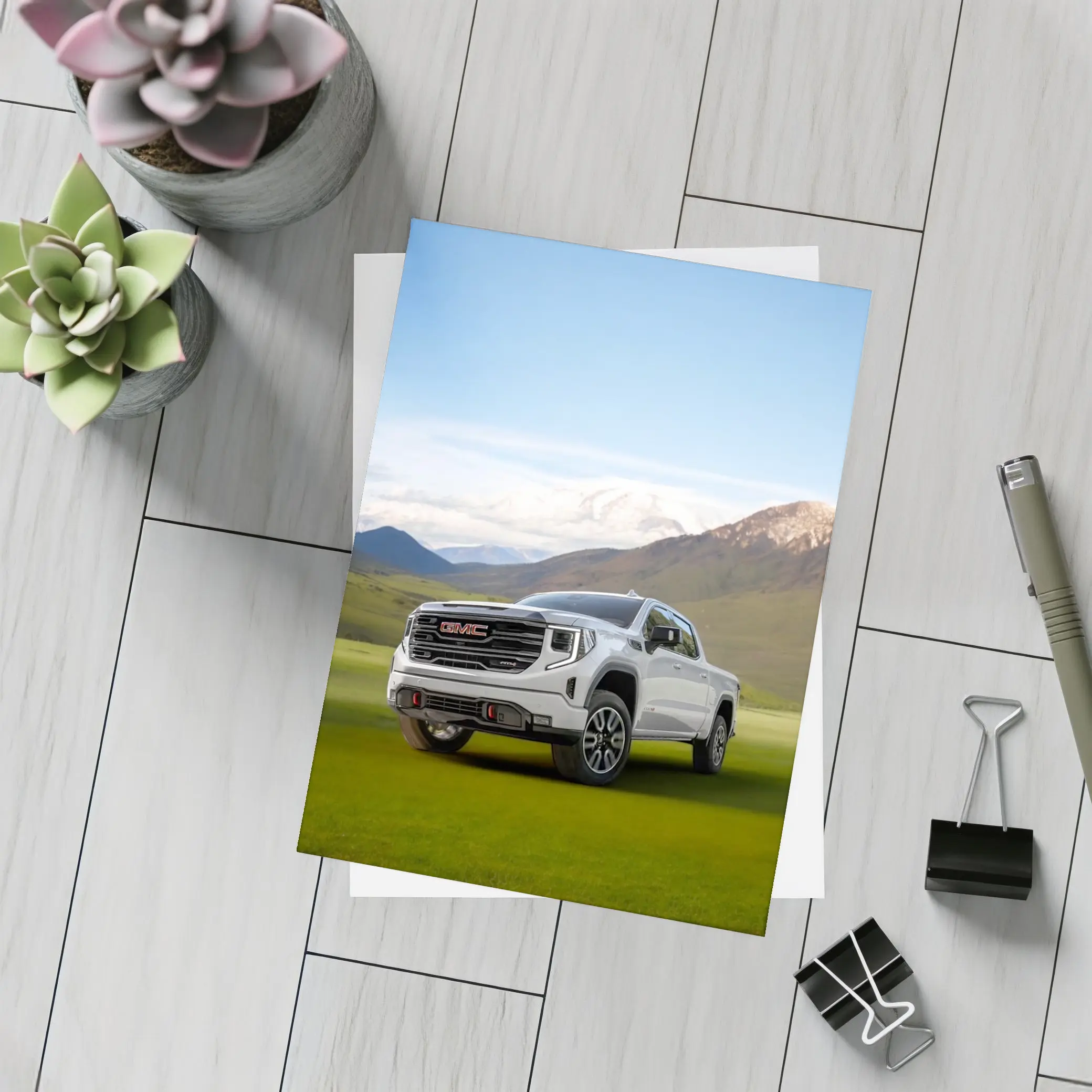 GMC Sierra AT4 White Truck Mountain Meadow – Postcards