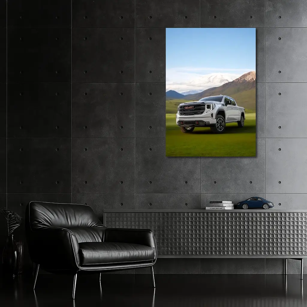 GMC Sierra AT4 White Truck Mountain Meadow – Wall Art