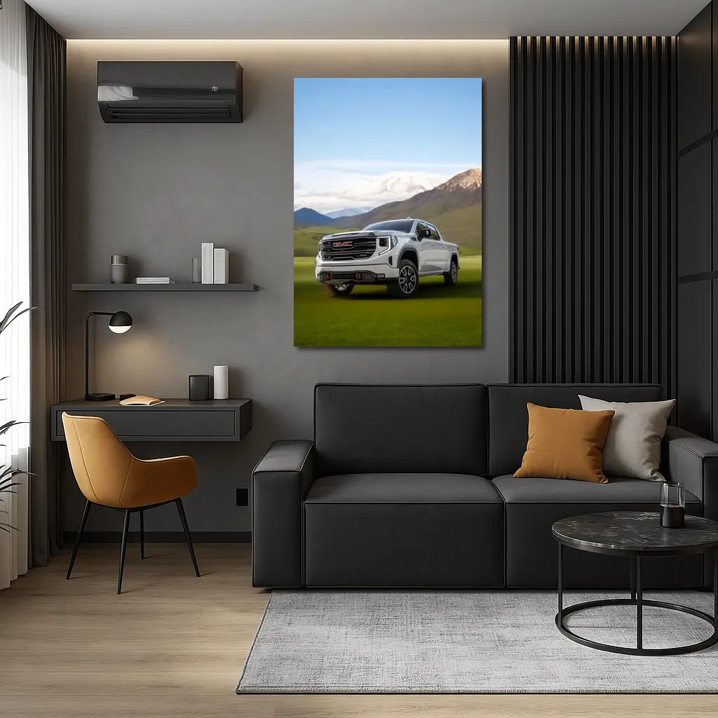 GMC Sierra AT4 White Truck Mountain Meadow – Wall Art