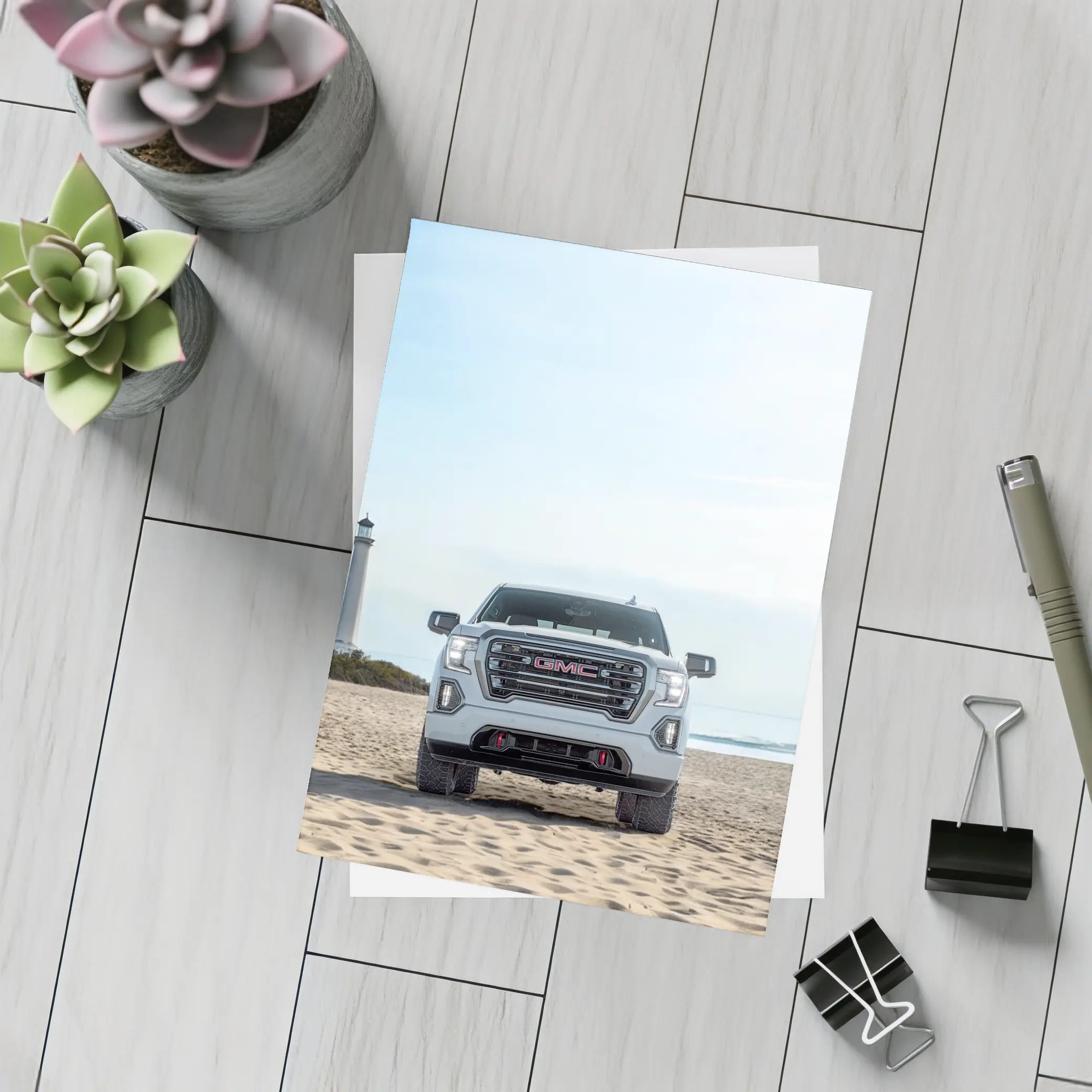 GMC Sierra Truck on Sandy Beach – Postcards