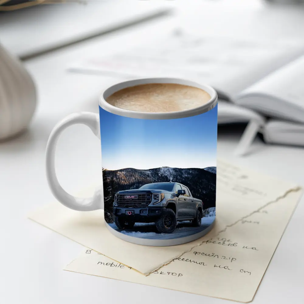 GMC Sierra Truck Snowy Mountain Road – Mugs