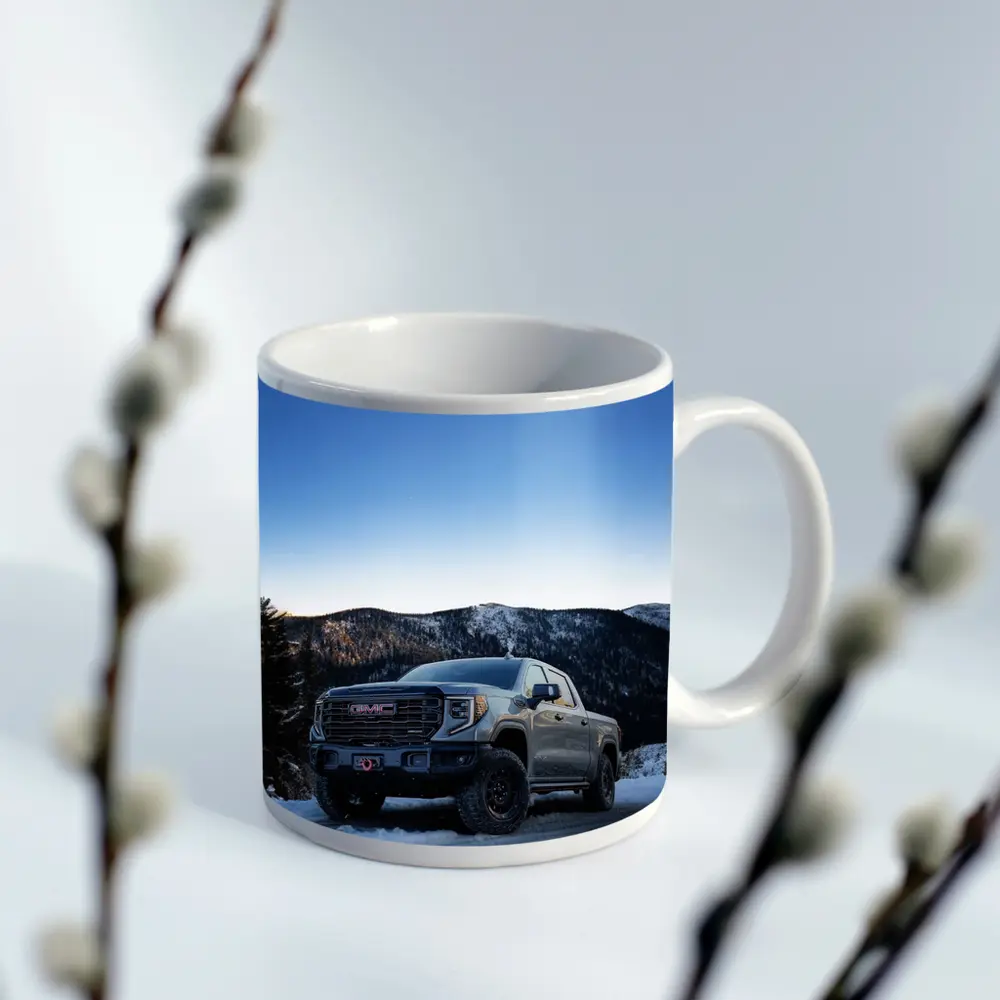 GMC Sierra Truck Snowy Mountain Road – Mugs