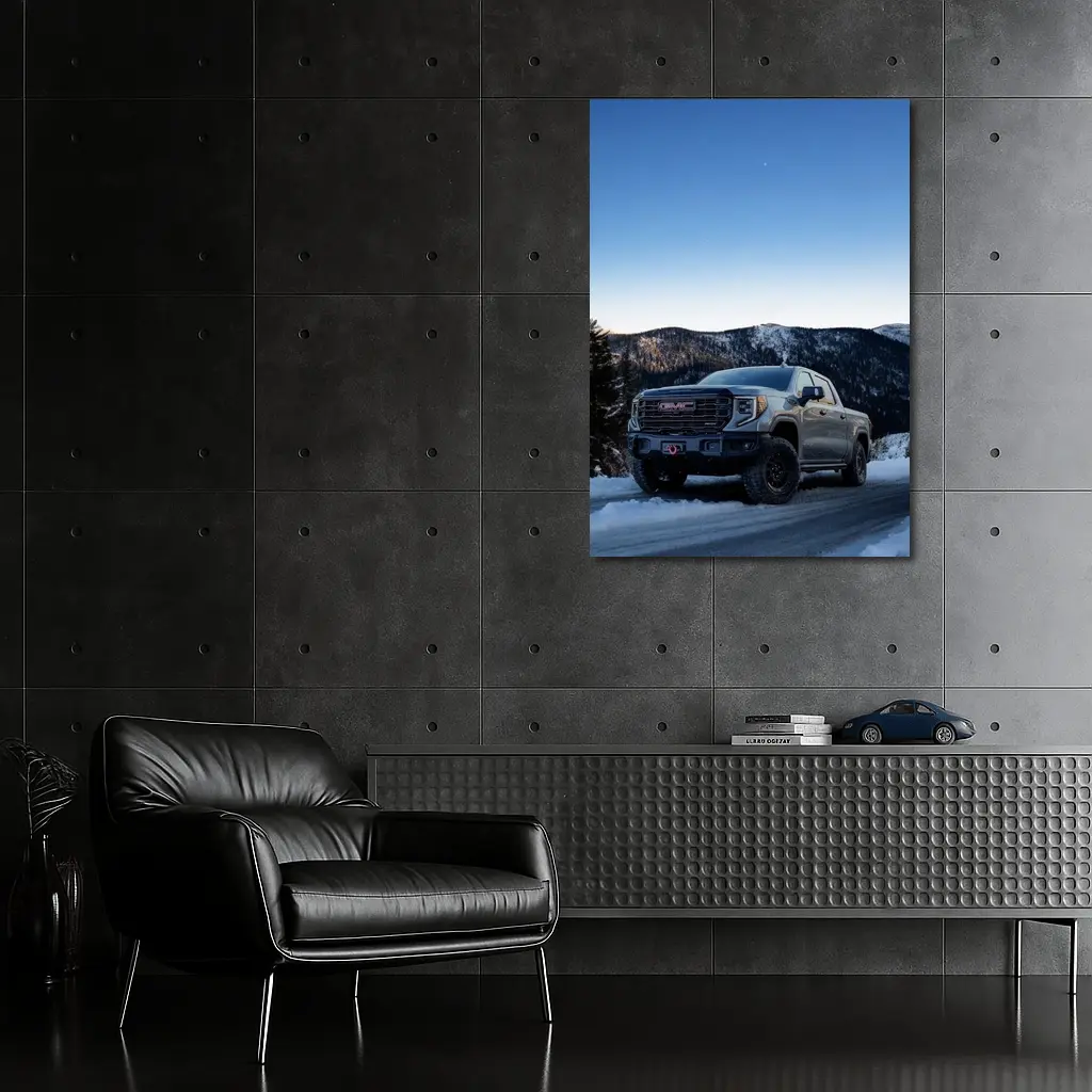GMC Sierra Truck Snowy Mountain Road – Wall Art