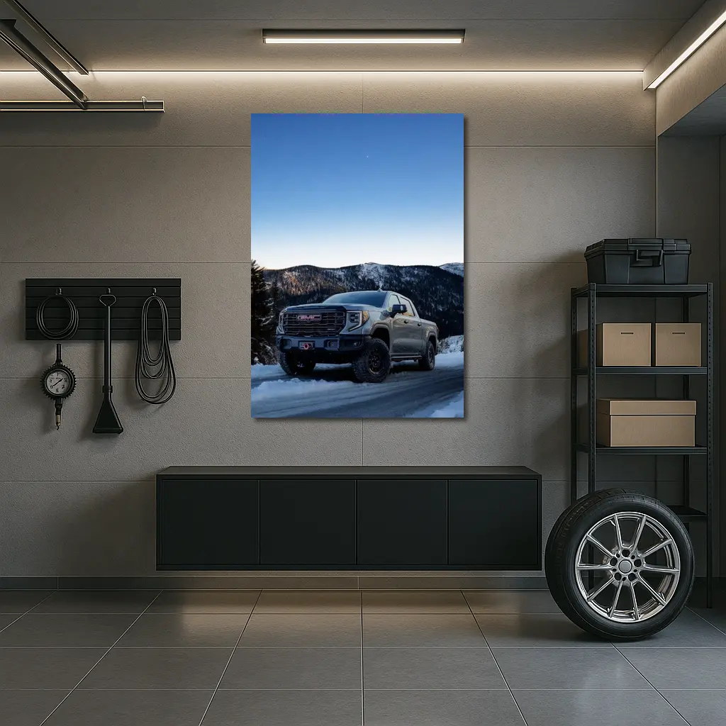 GMC Sierra Truck Snowy Mountain Road – Wall Art