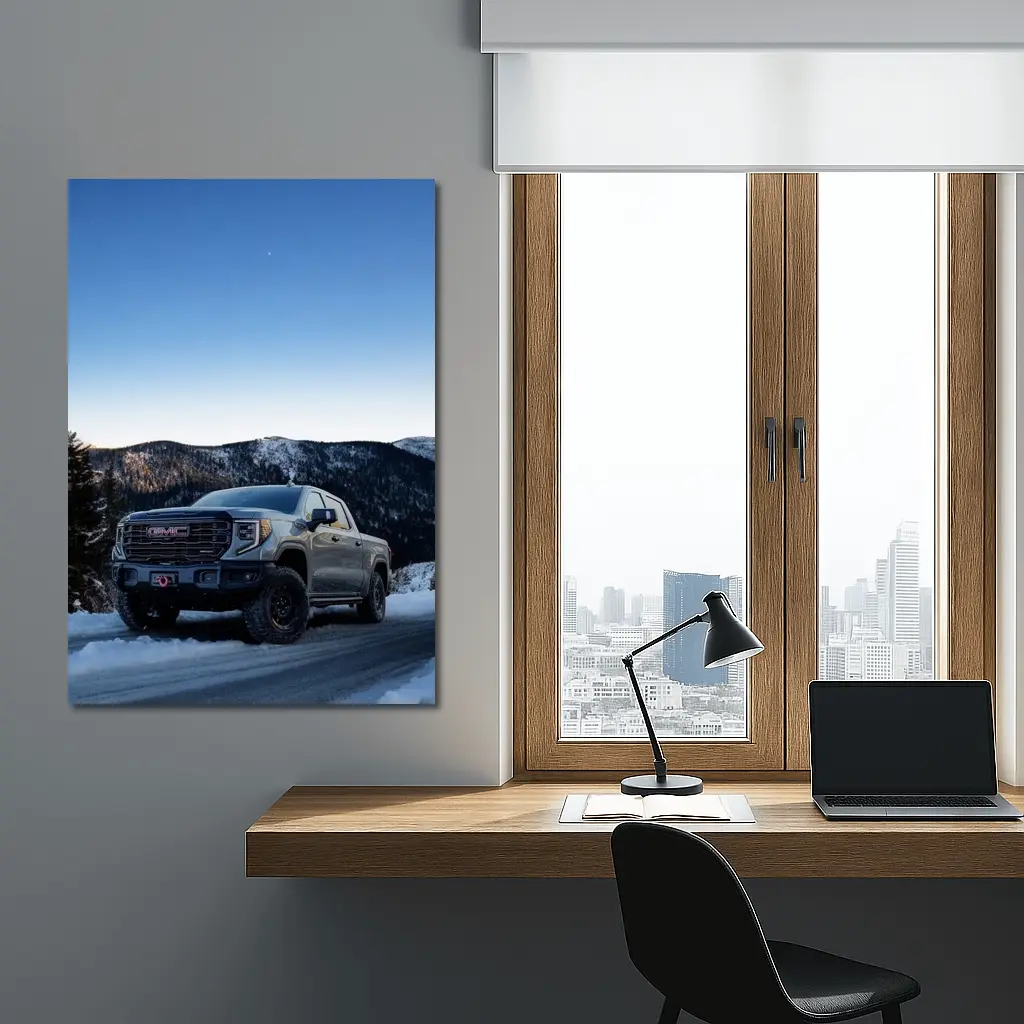 GMC Sierra Truck Snowy Mountain Road – Wall Art