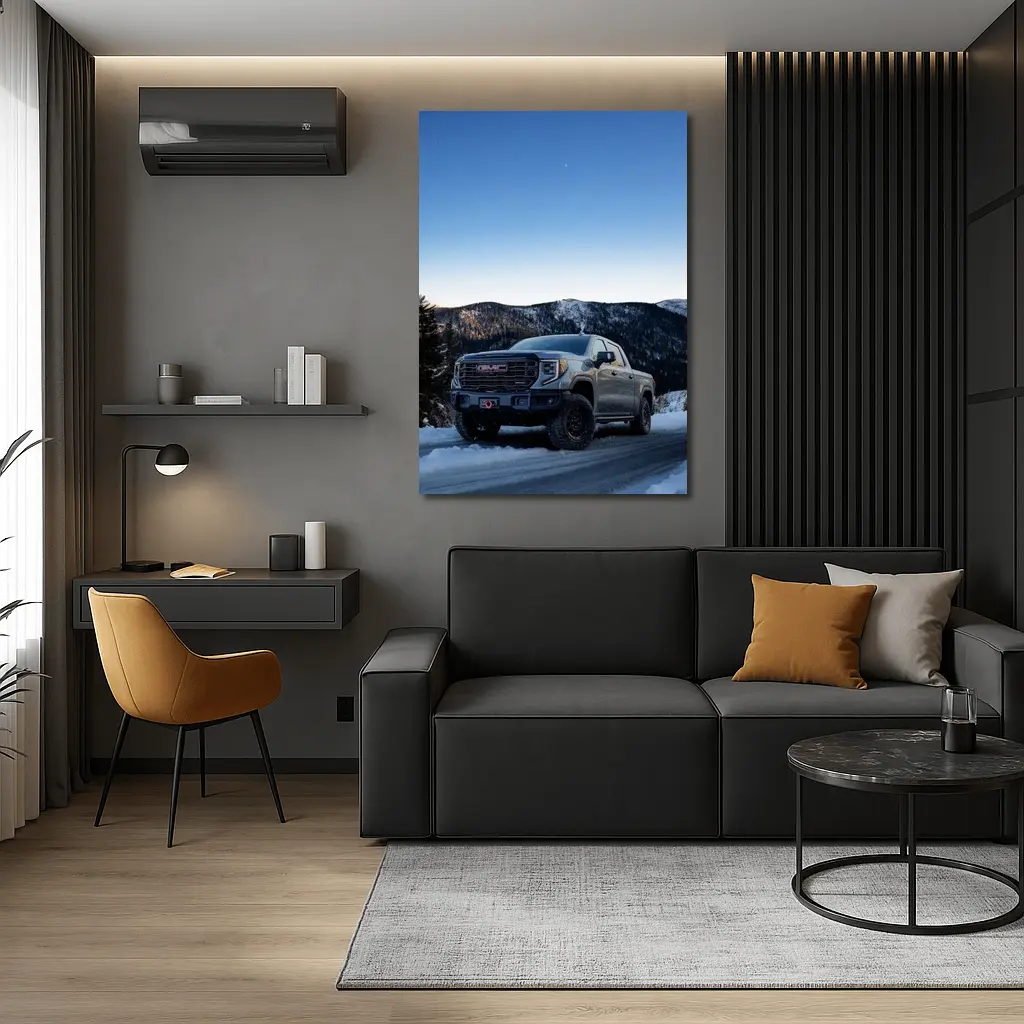 GMC Sierra Truck Snowy Mountain Road – Wall Art