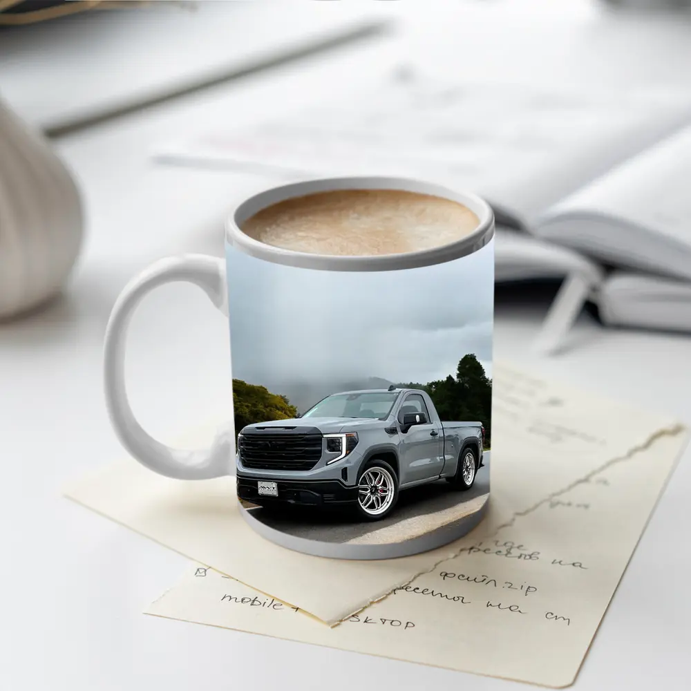 GMC Sierra Truck on Misty Mountain Road – Mugs