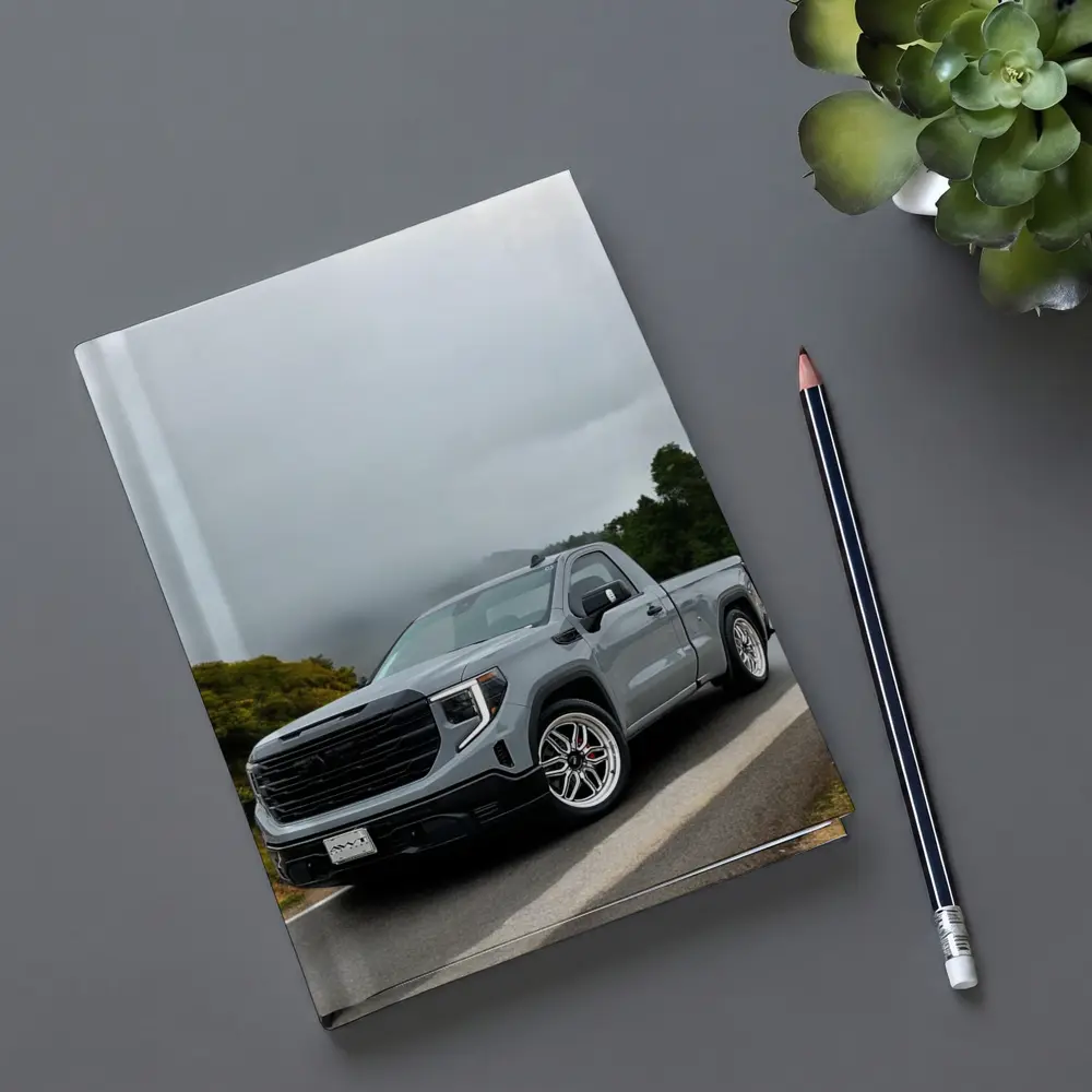 GMC Sierra Truck on Misty Mountain Road – Notebooks