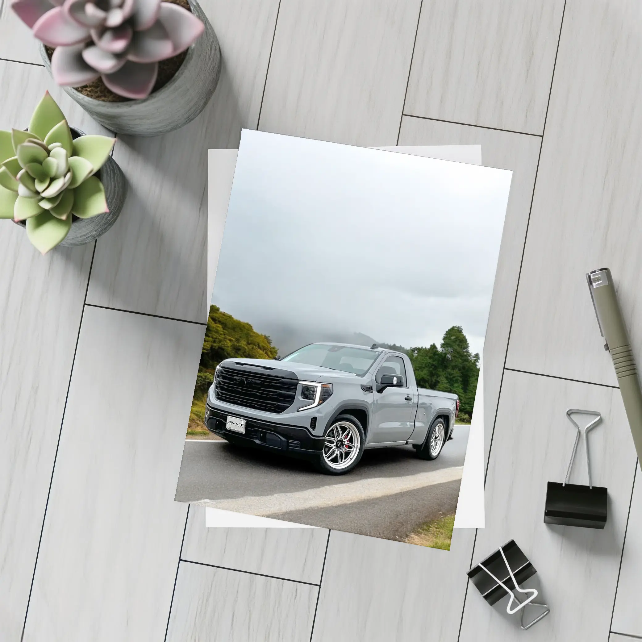 GMC Sierra Truck on Misty Mountain Road – Postcards
