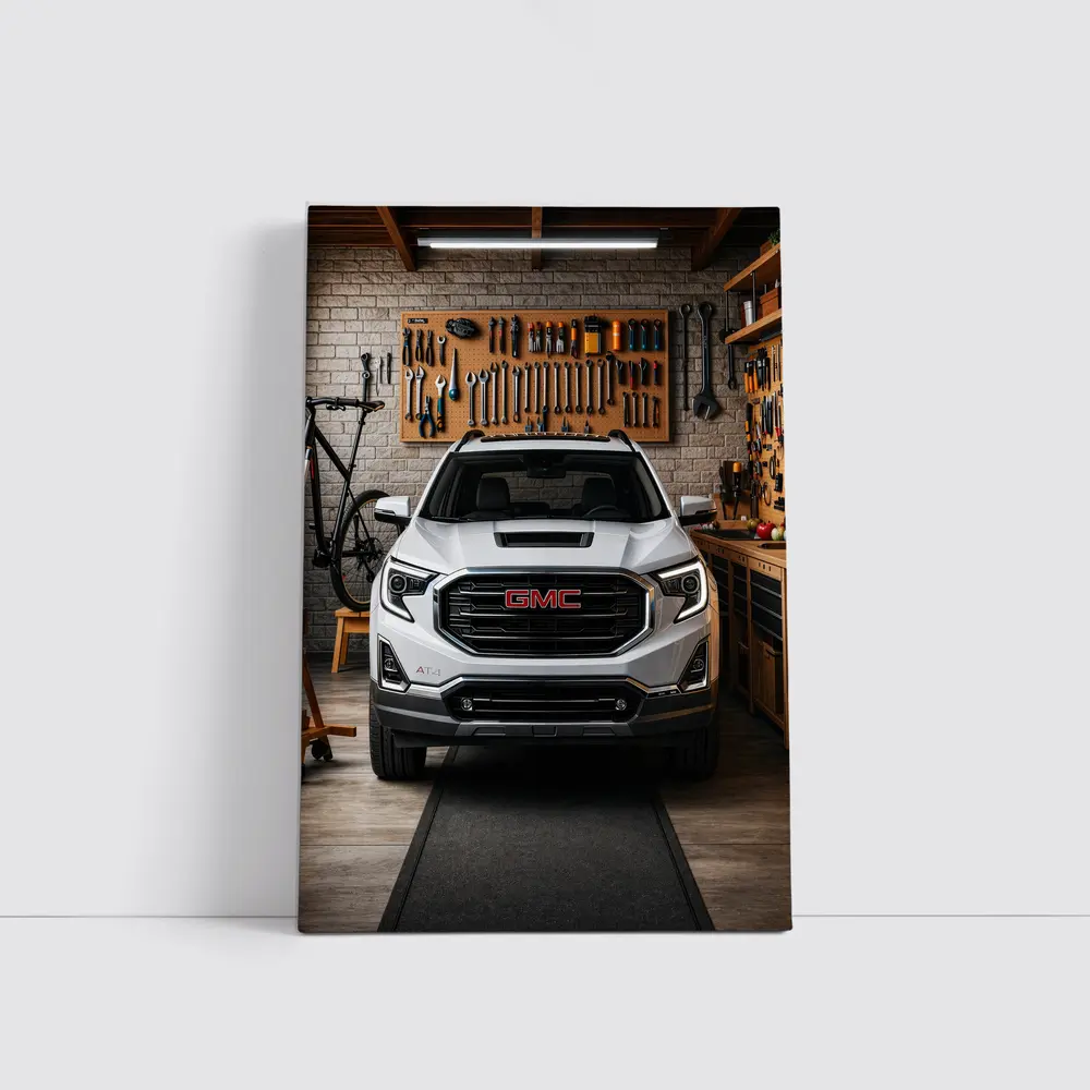 GMC Terrain AT4 White Garage Front View – Wall Art