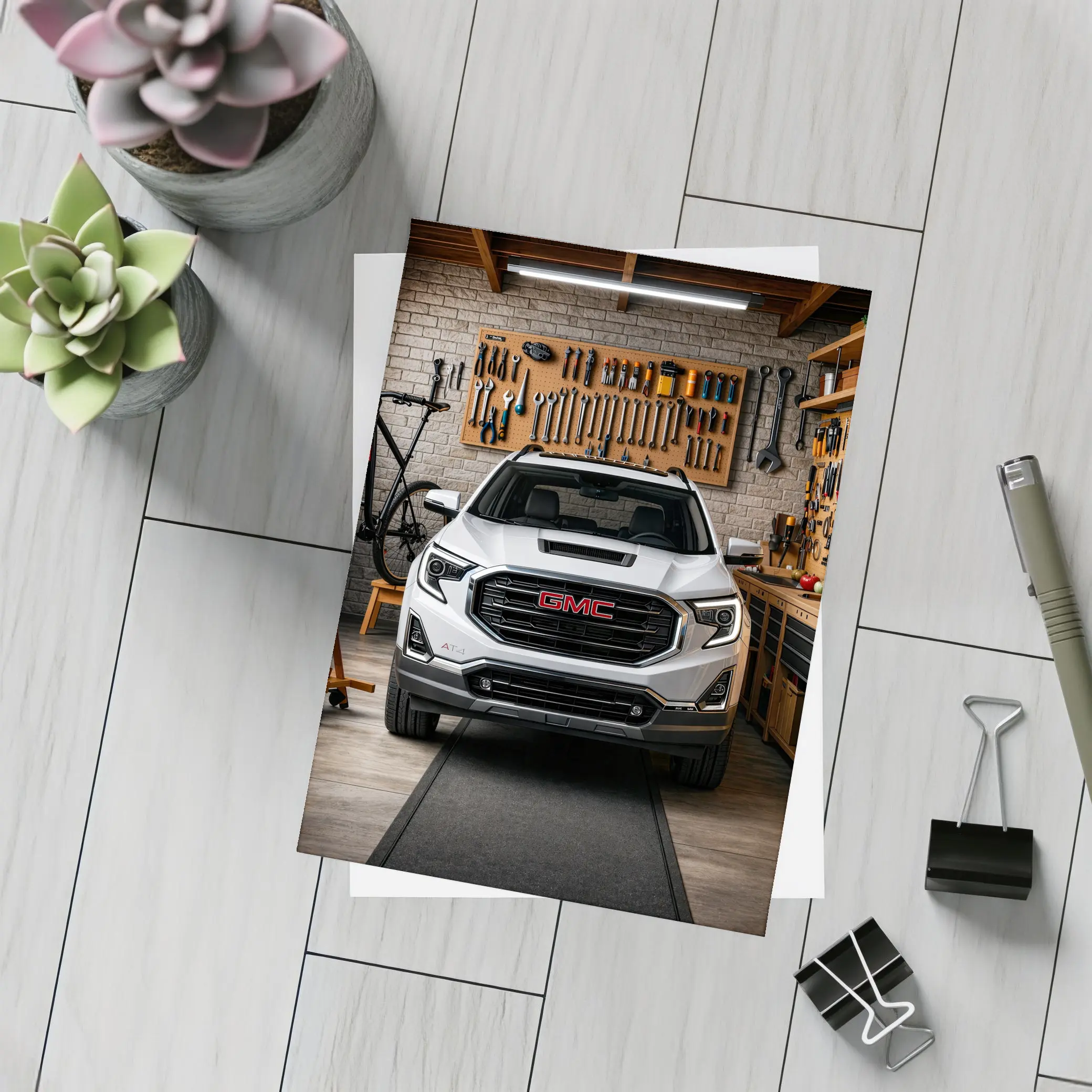GMC Terrain AT4 White Garage Front View – Postcards