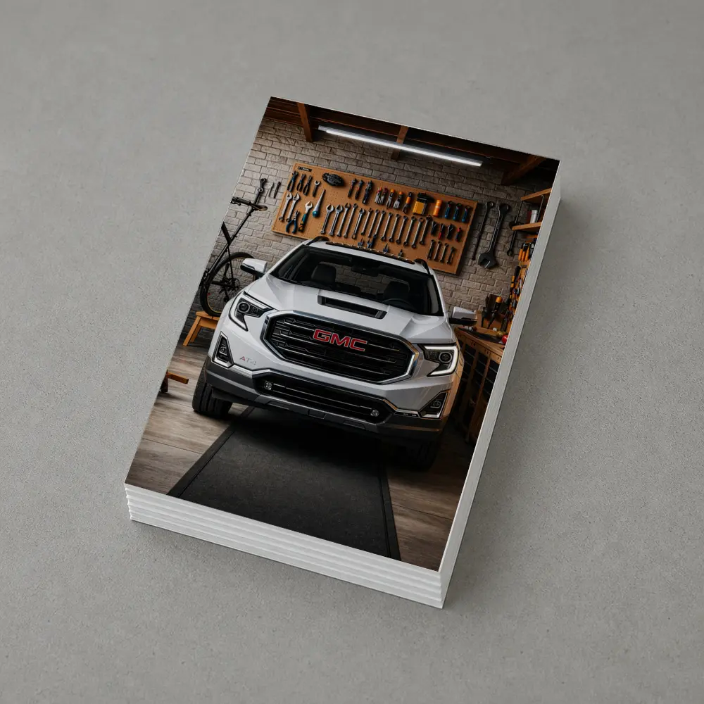 GMC Terrain AT4 White Garage Front View – Postcards