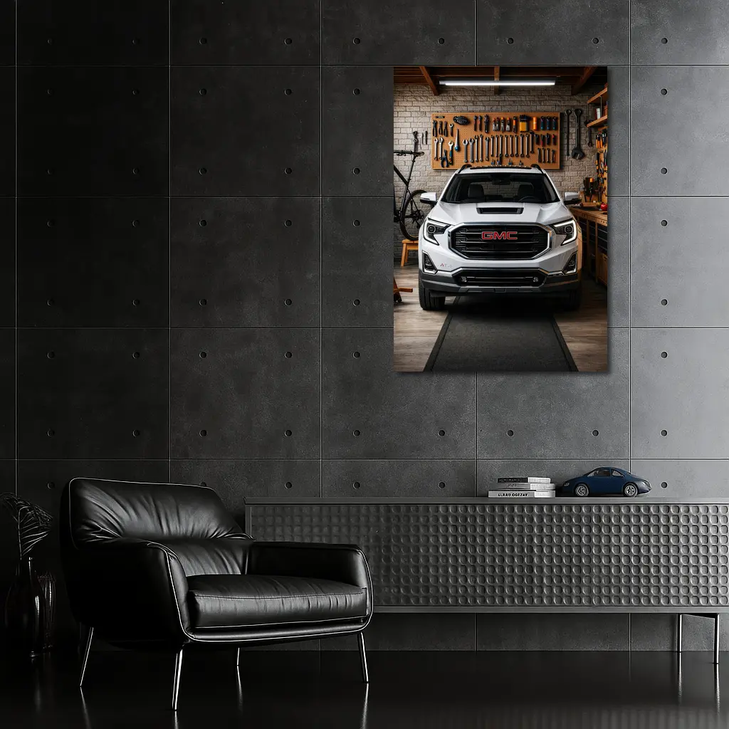 GMC Terrain AT4 White Garage Front View – Wall Art