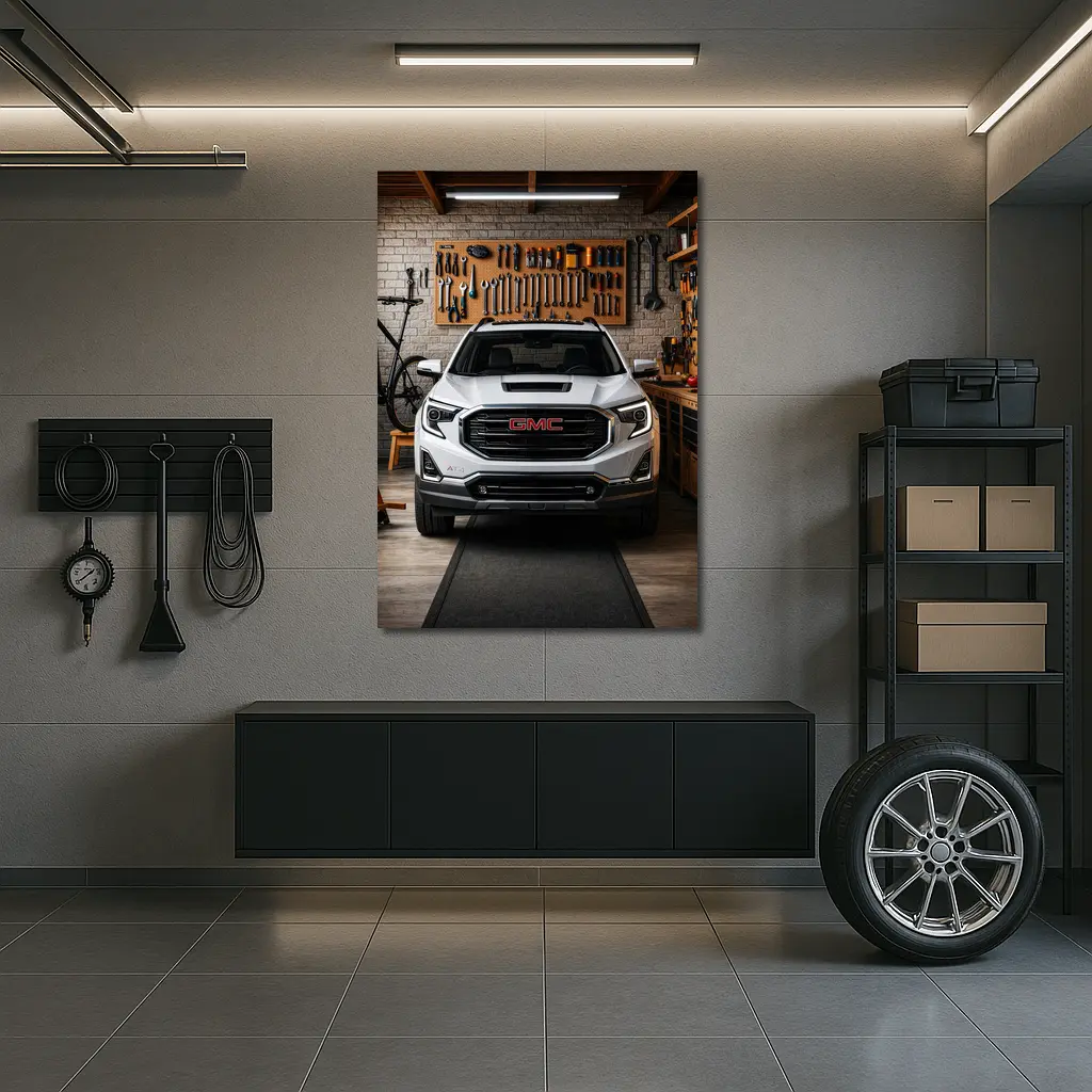 GMC Terrain AT4 White Garage Front View – Wall Art