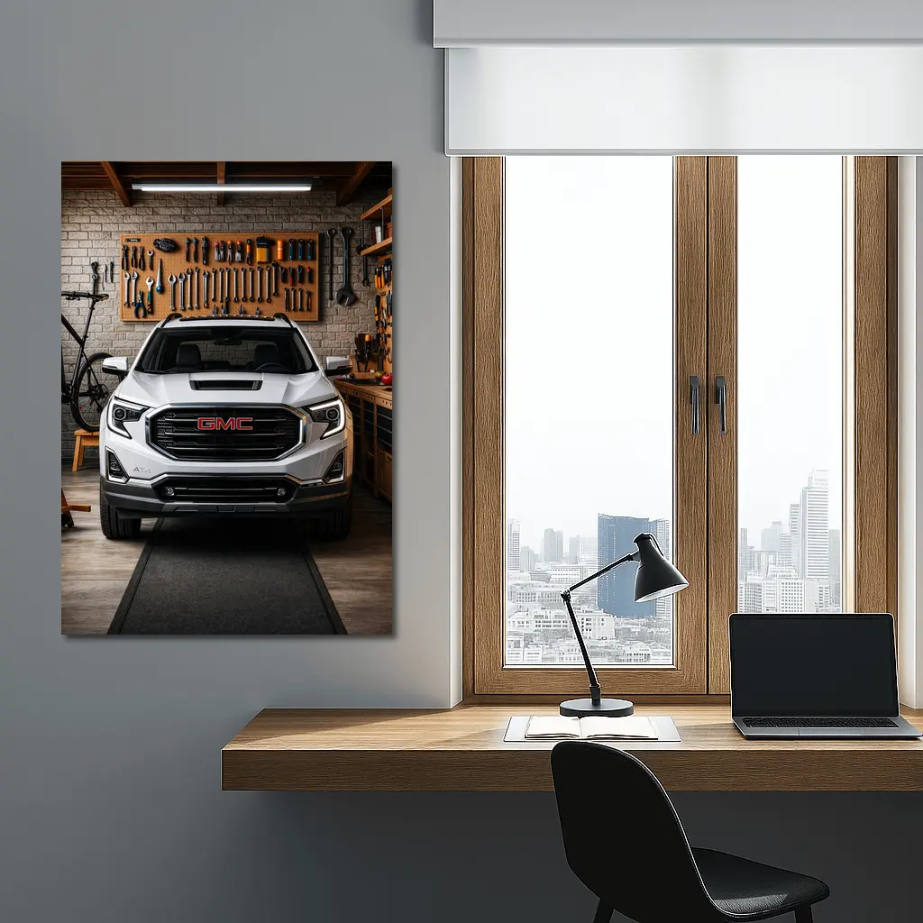 GMC Terrain AT4 White Garage Front View – Wall Art