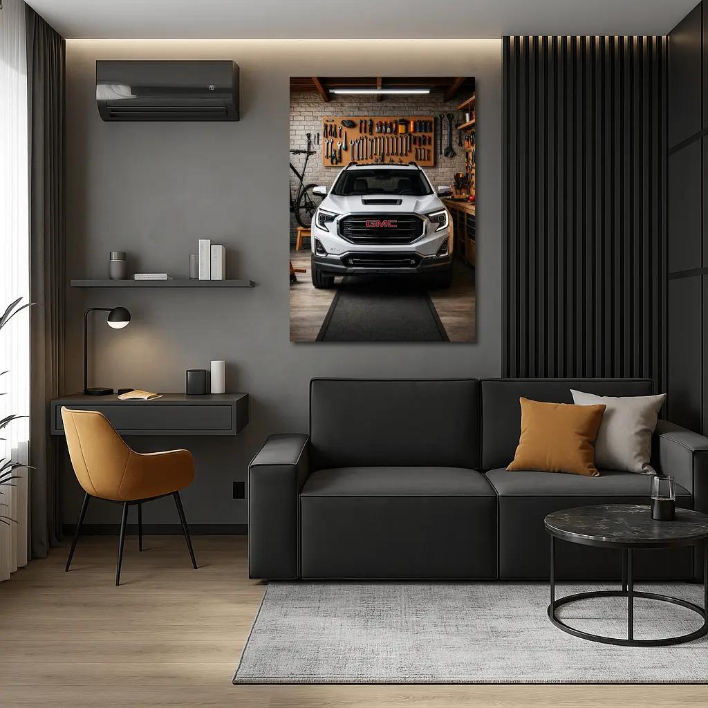 GMC Terrain AT4 White Garage Front View – Wall Art