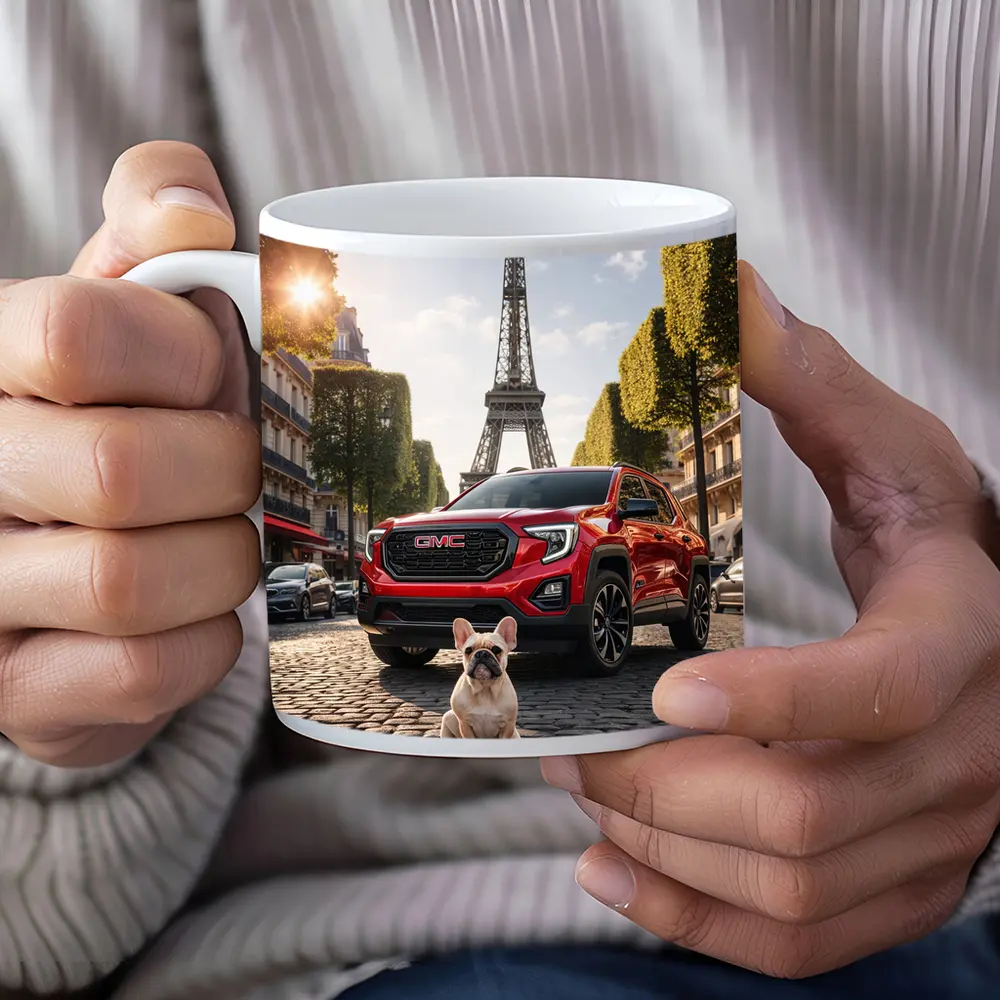 Red GMC Terrain French Bulldog Paris Street – Mugs