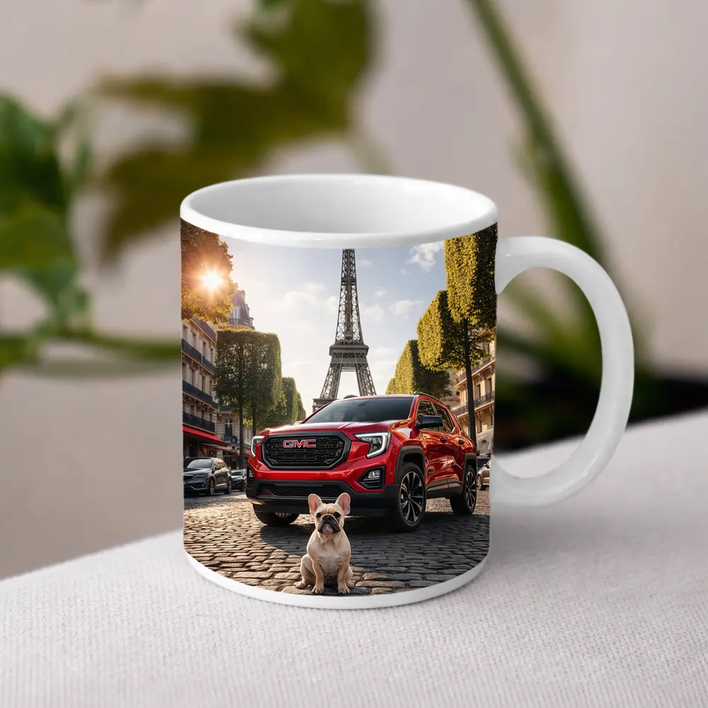 Red GMC Terrain French Bulldog Paris Street – Mugs