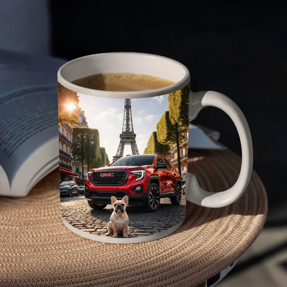 Red GMC Terrain French Bulldog Paris Street – Mugs