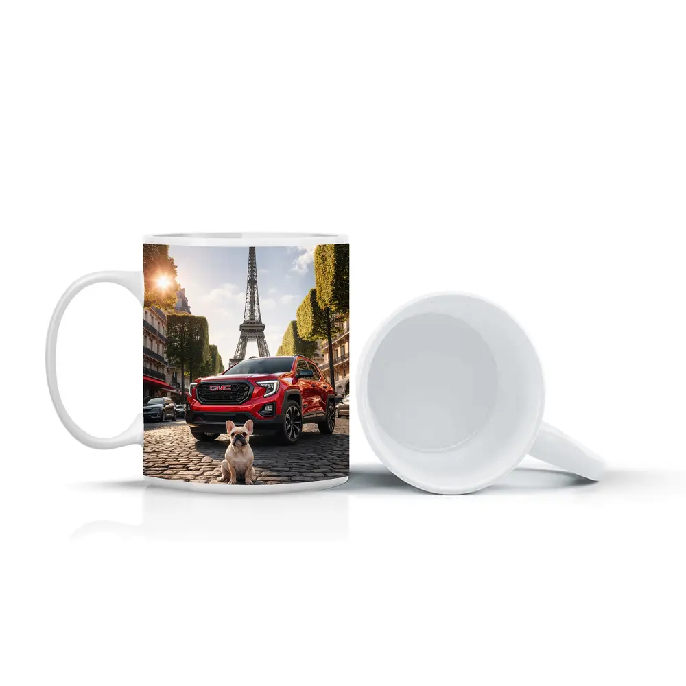 Red GMC Terrain French Bulldog Paris Street – Mugs