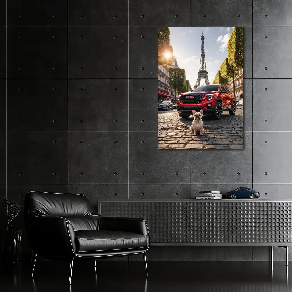 Red GMC Terrain French Bulldog Paris Street – Wall Art