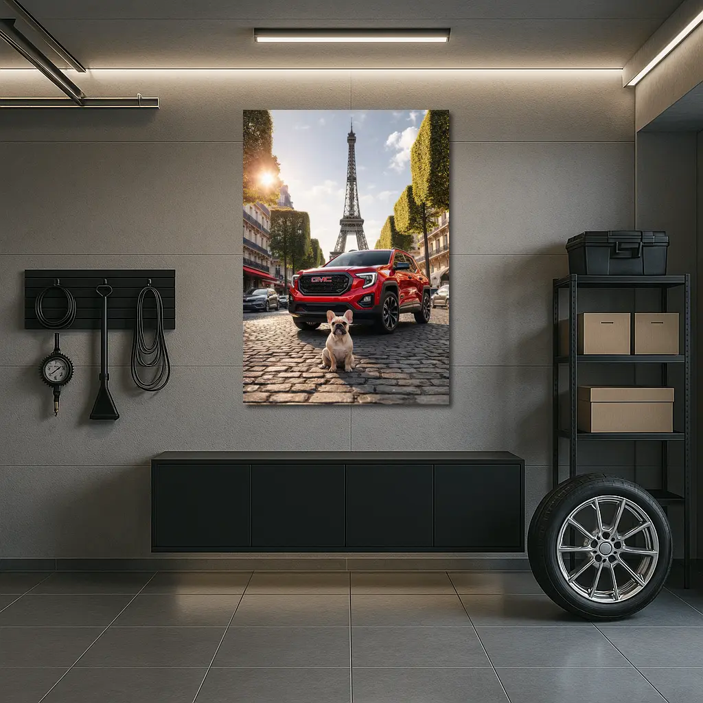 Red GMC Terrain French Bulldog Paris Street – Wall Art