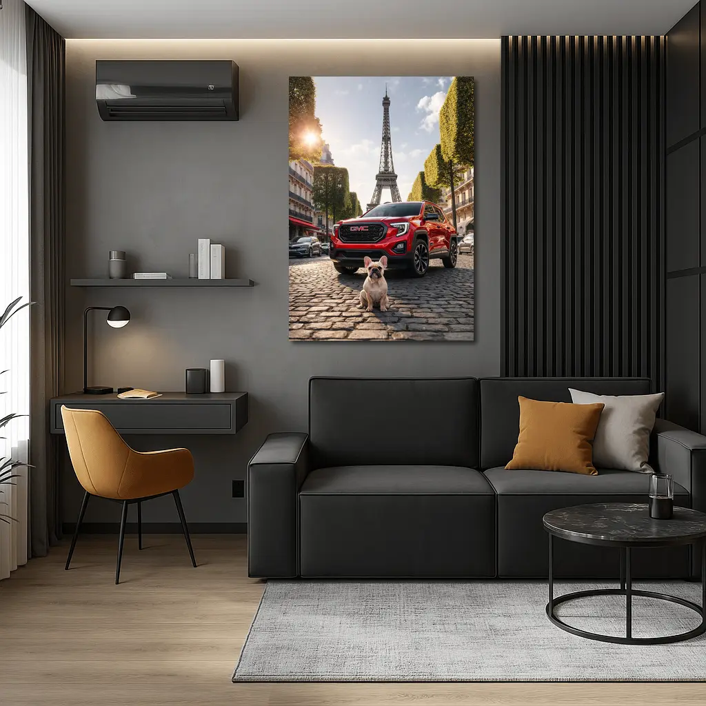 Red GMC Terrain French Bulldog Paris Street – Wall Art