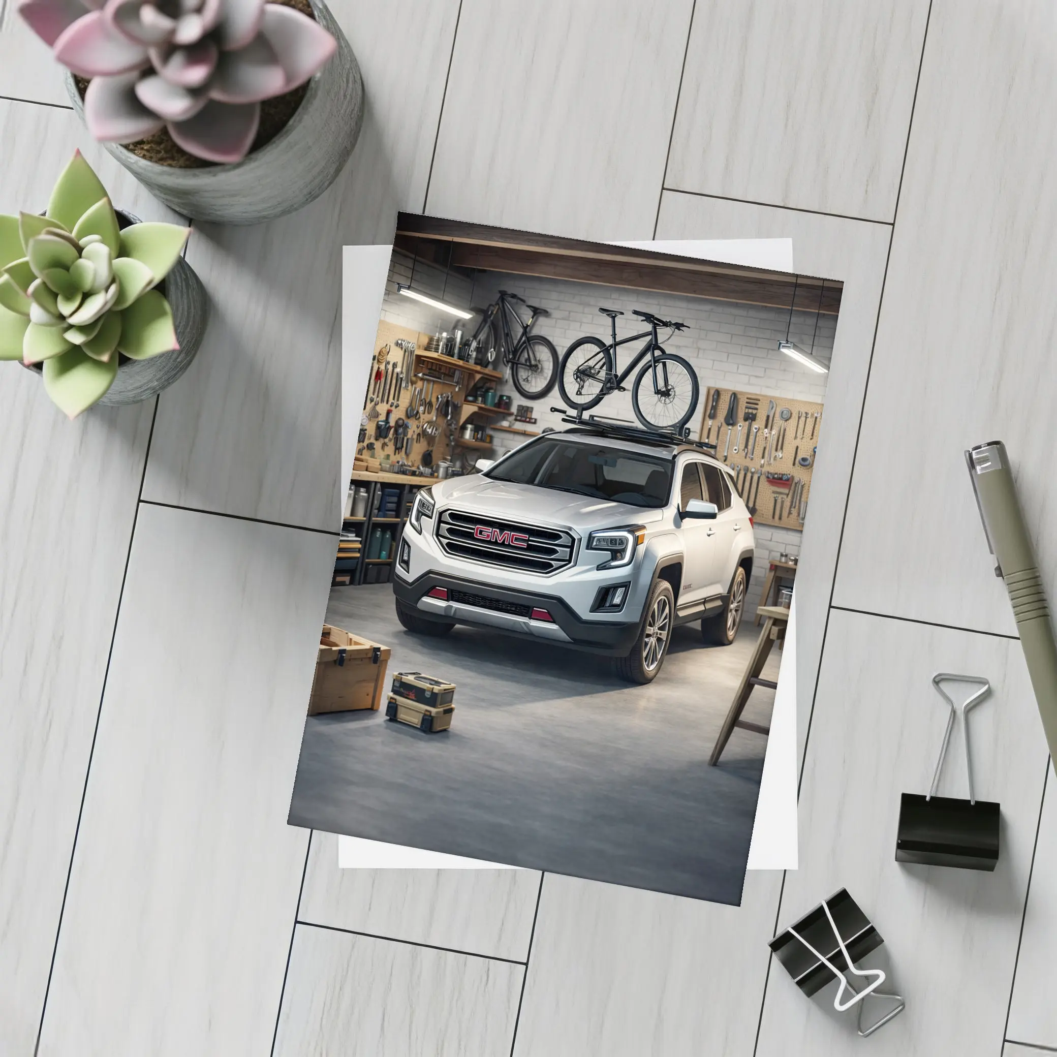 GMC Terrain SUV Parked Inside Workshop Garage – Postcards
