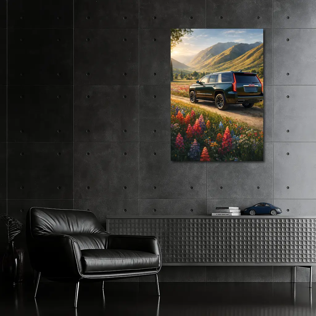 GMC Yukon Dark Green Mountain Wildflower Setting – Wall Art