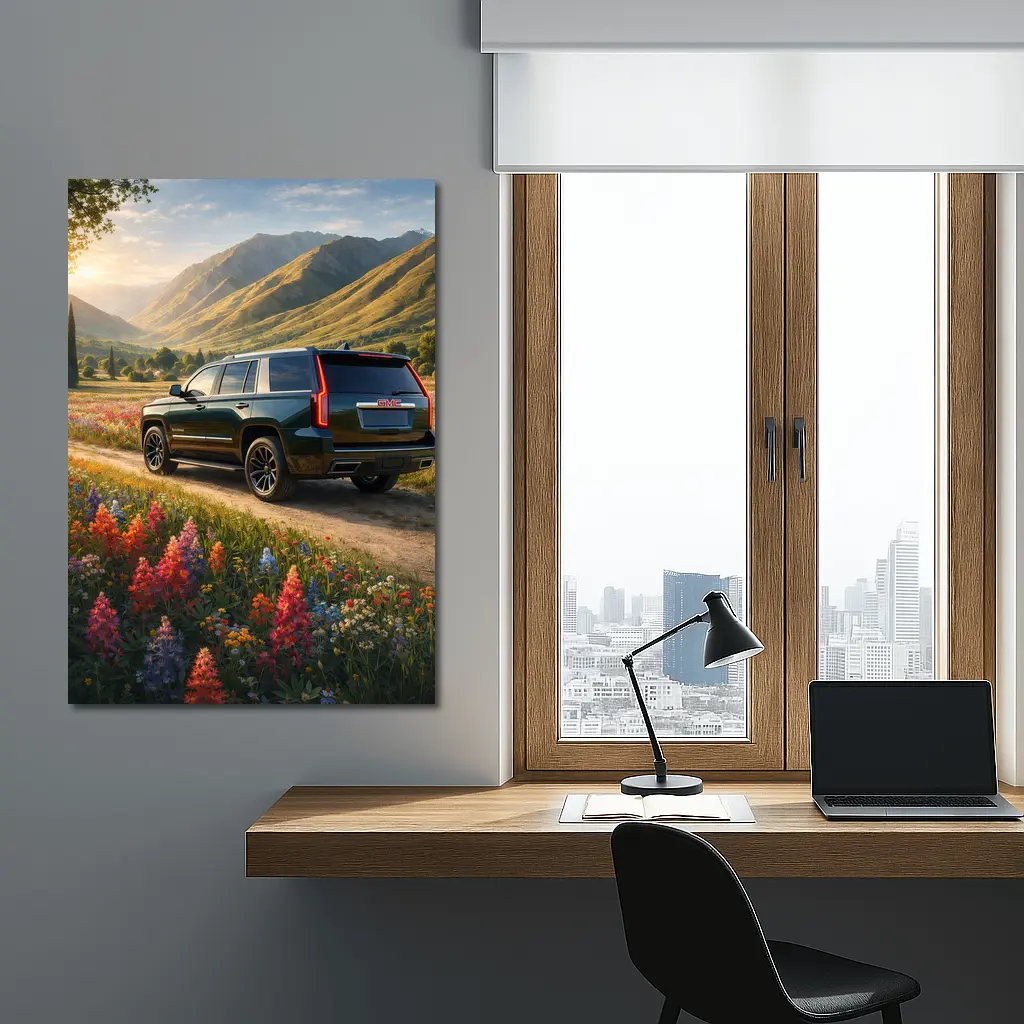 GMC Yukon Dark Green Mountain Wildflower Setting – Wall Art