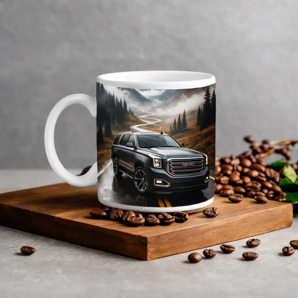 GMC Yukon Wet Mountain Road Foggy – Mugs