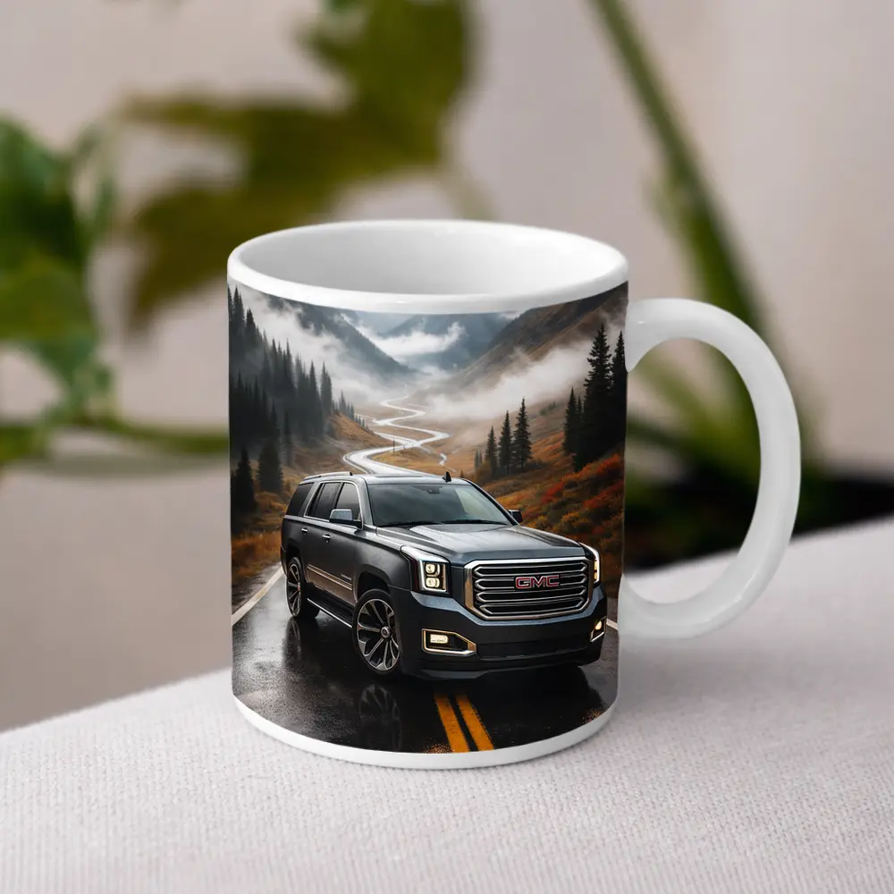 GMC Yukon Wet Mountain Road Foggy – Mugs