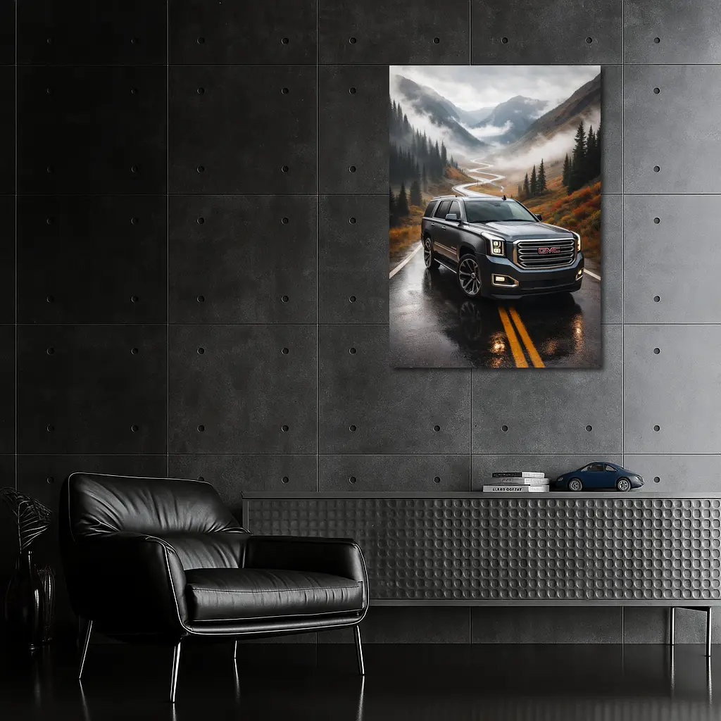 GMC Yukon Wet Mountain Road Foggy – Wall Art