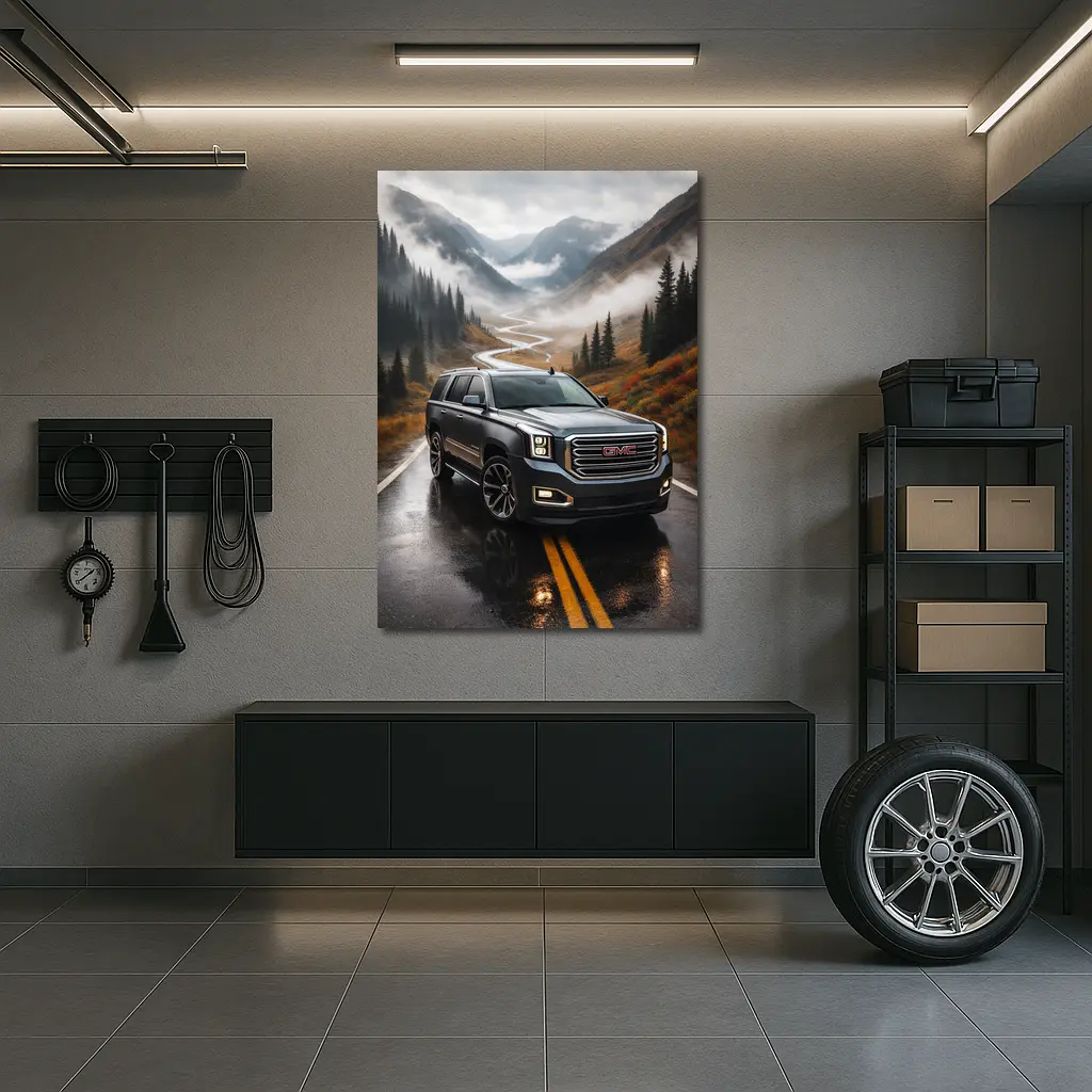 GMC Yukon Wet Mountain Road Foggy – Wall Art