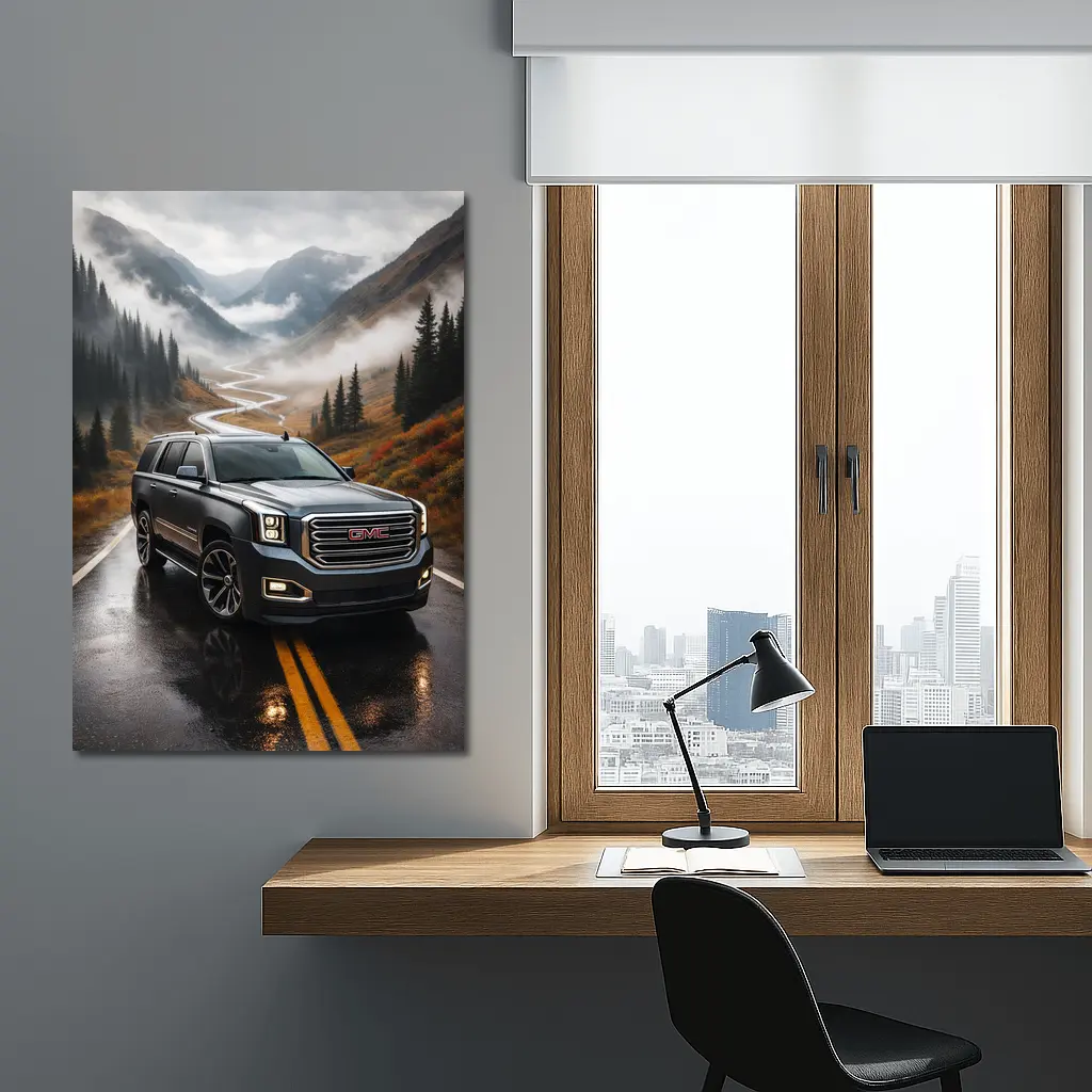 GMC Yukon Wet Mountain Road Foggy – Wall Art