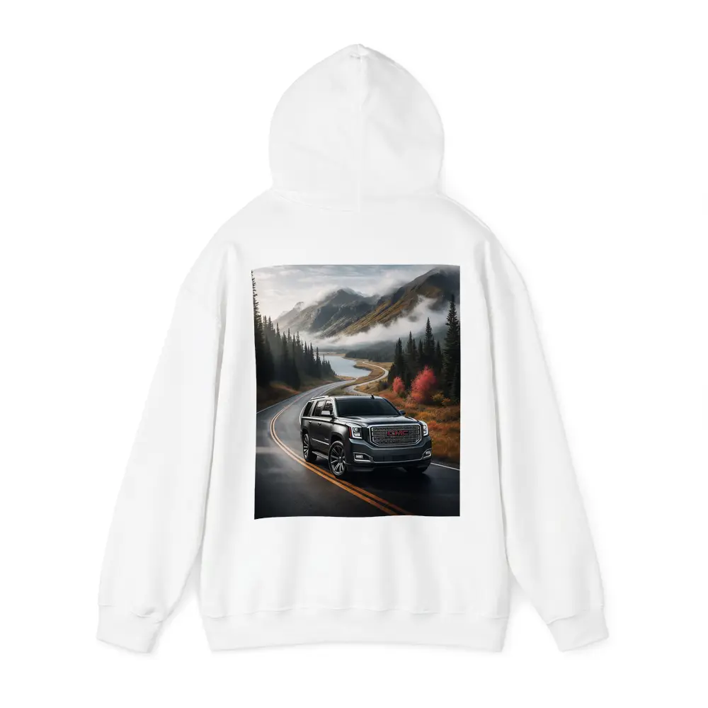 GMC Yukon SUV on Misty Mountain Road – Hoodies