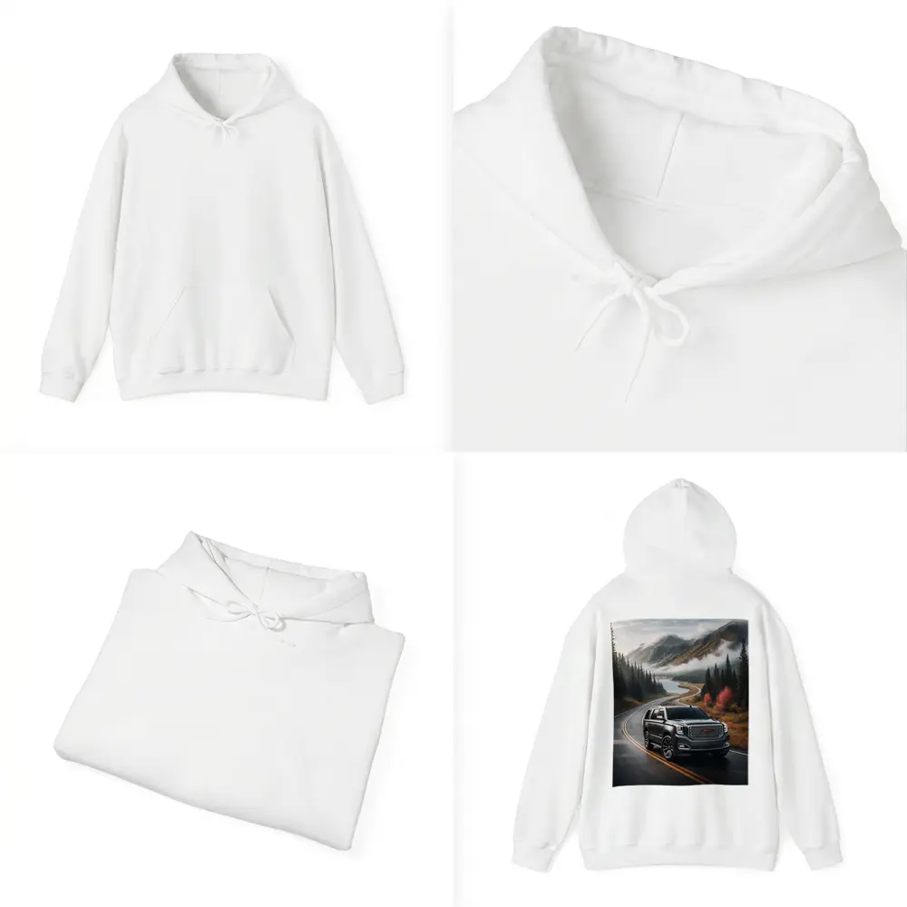 GMC Yukon SUV on Misty Mountain Road – Hoodies