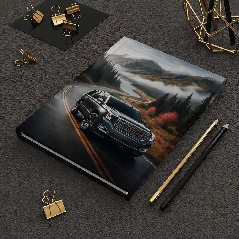 GMC Yukon SUV on Misty Mountain Road – Notebooks