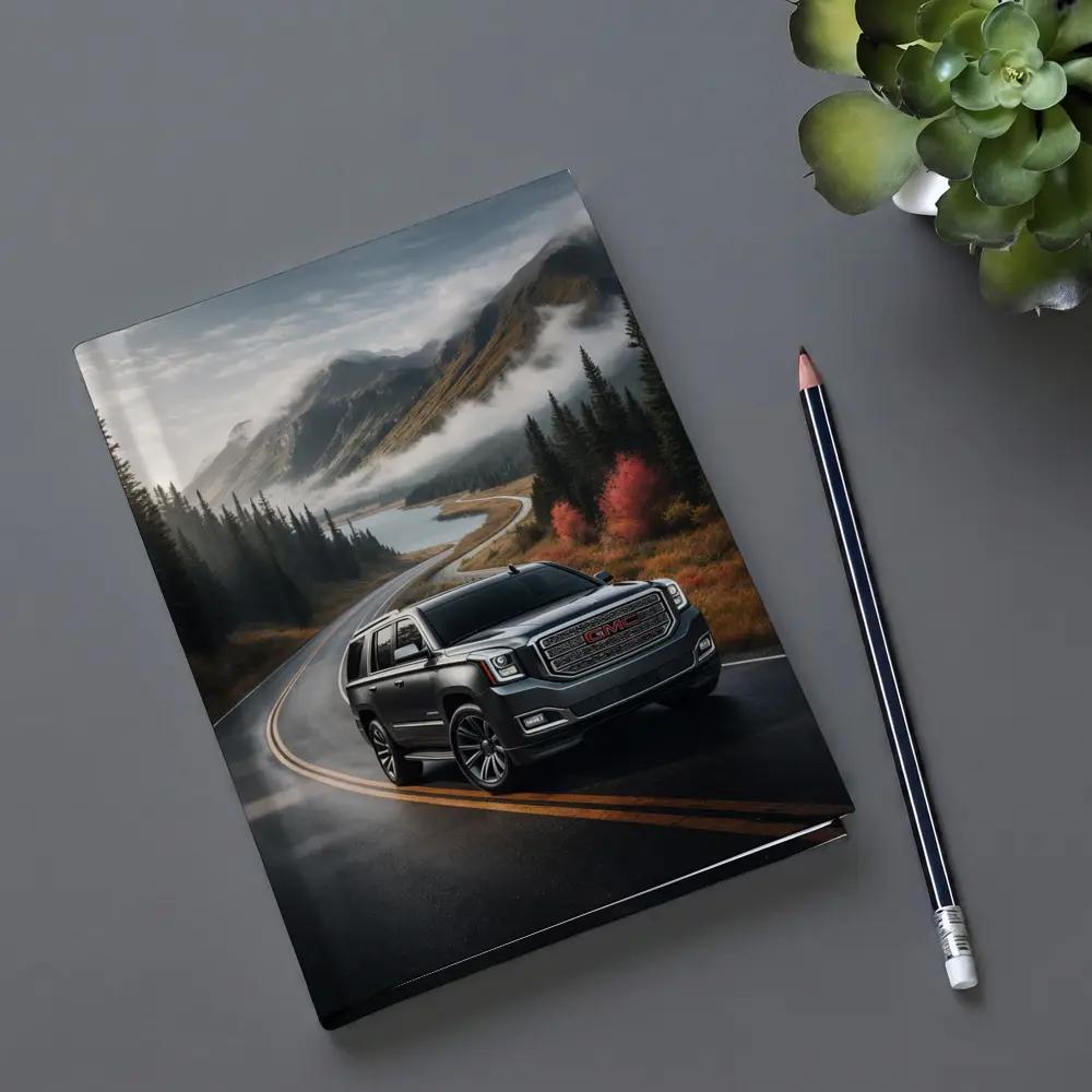 GMC Yukon SUV on Misty Mountain Road – Notebooks