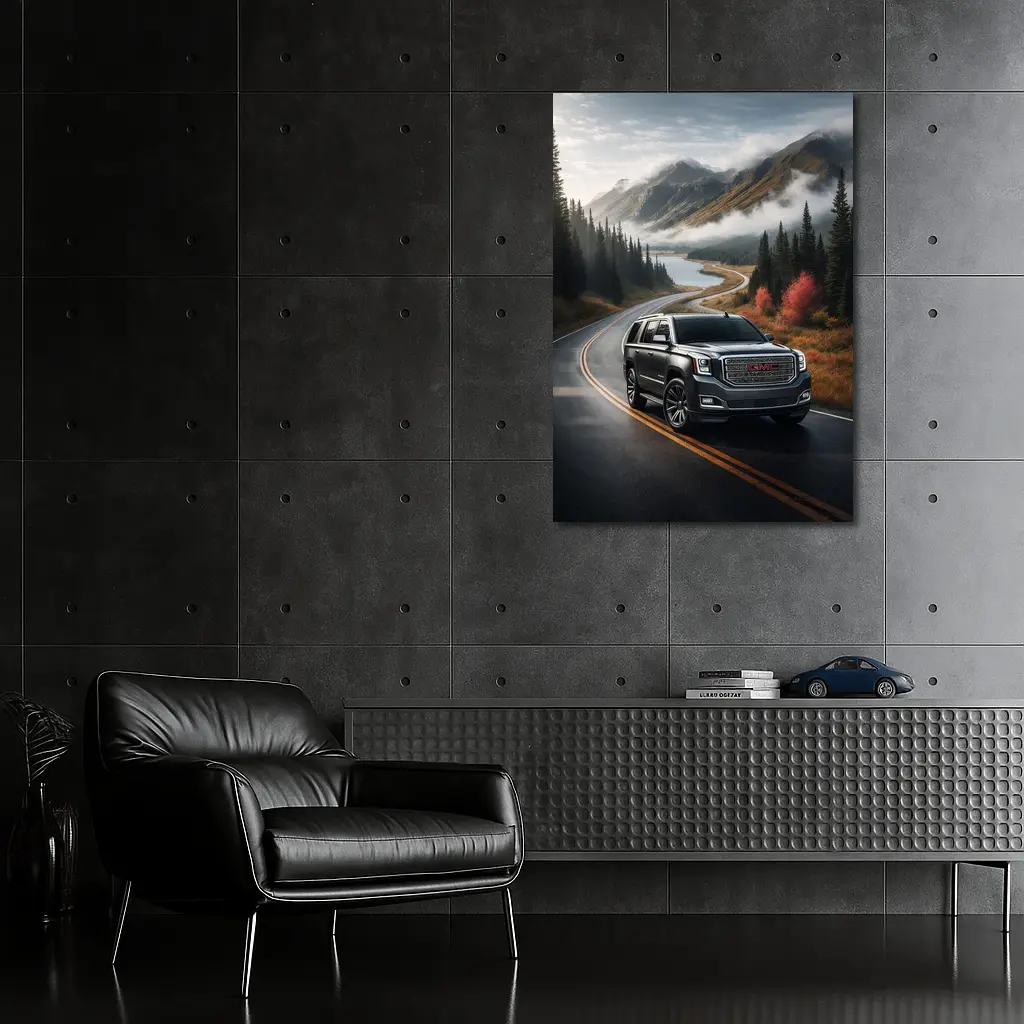 GMC Yukon SUV on Misty Mountain Road – Wall Art