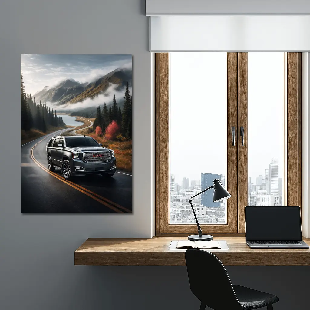 GMC Yukon SUV on Misty Mountain Road – Wall Art